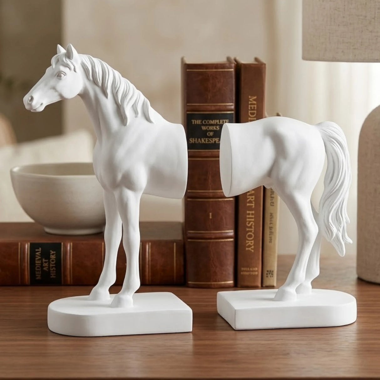 elegant bookends white horse statue 9"x9.5" china