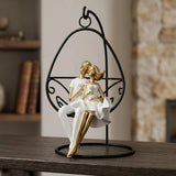statue couple sitting on swing white 10"x5.5" china