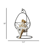 statue couple sitting on swing white 10"x5.5" china