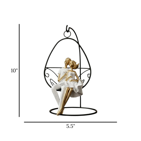statue couple sitting on swing white 10"x5.5" china