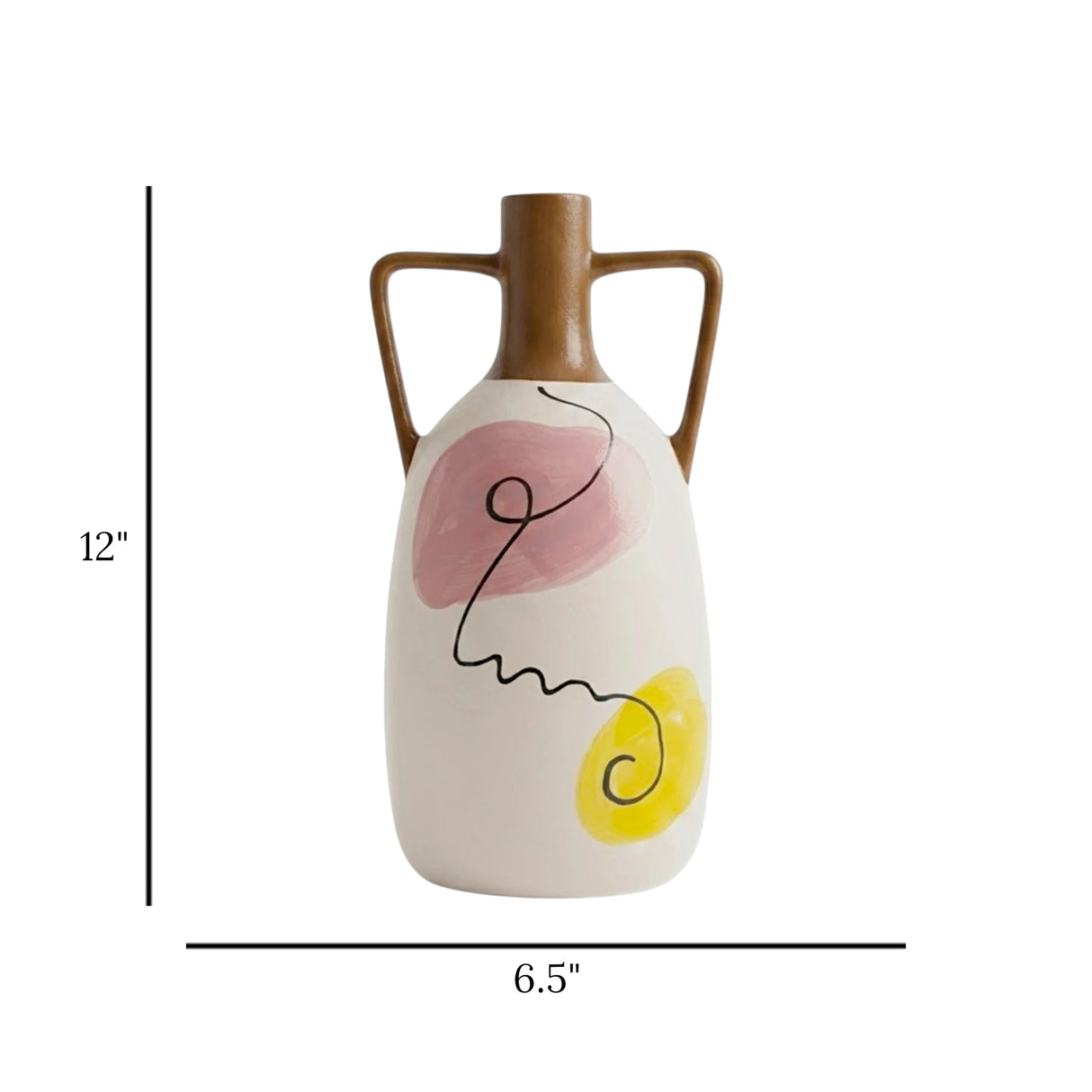 ceramic vase white with art 12"x6.5" china
