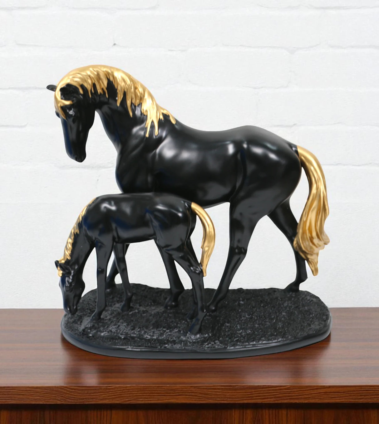 statue horses 2s black & golden china