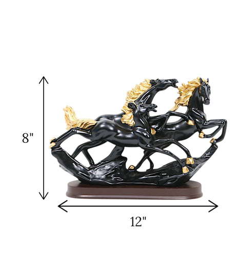 statue horses 3 black china