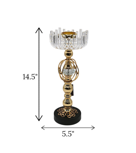 metal candle stand with crystal candy large china "14.5x5.5"