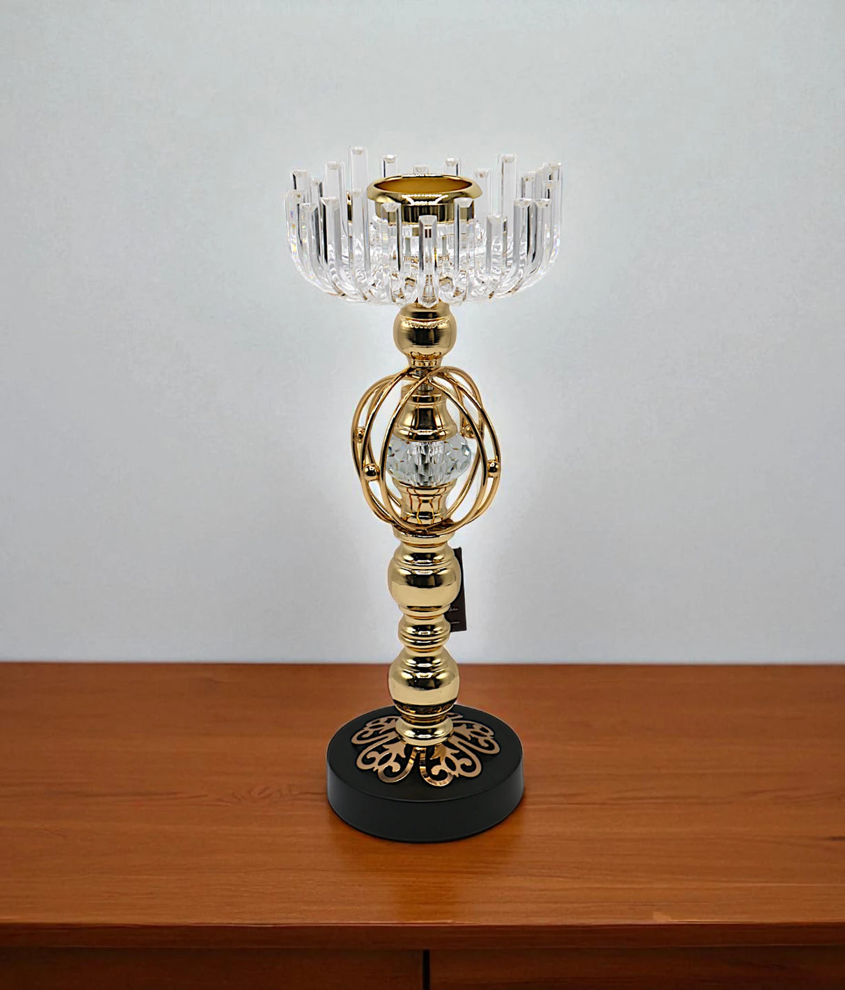 metal candle stand with crystal candy large china "14.5x5.5"