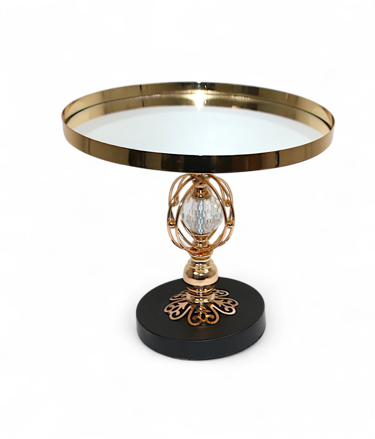 cake stand golden with black base large china "11x12"