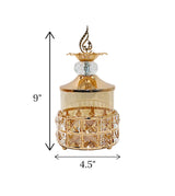 candy jar & lid golden small china "9x4.5"