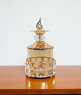candy jar & lid golden small china "9x4.5"