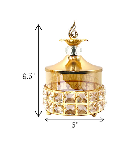 candy jar & lid golden medium china "9.5x6"