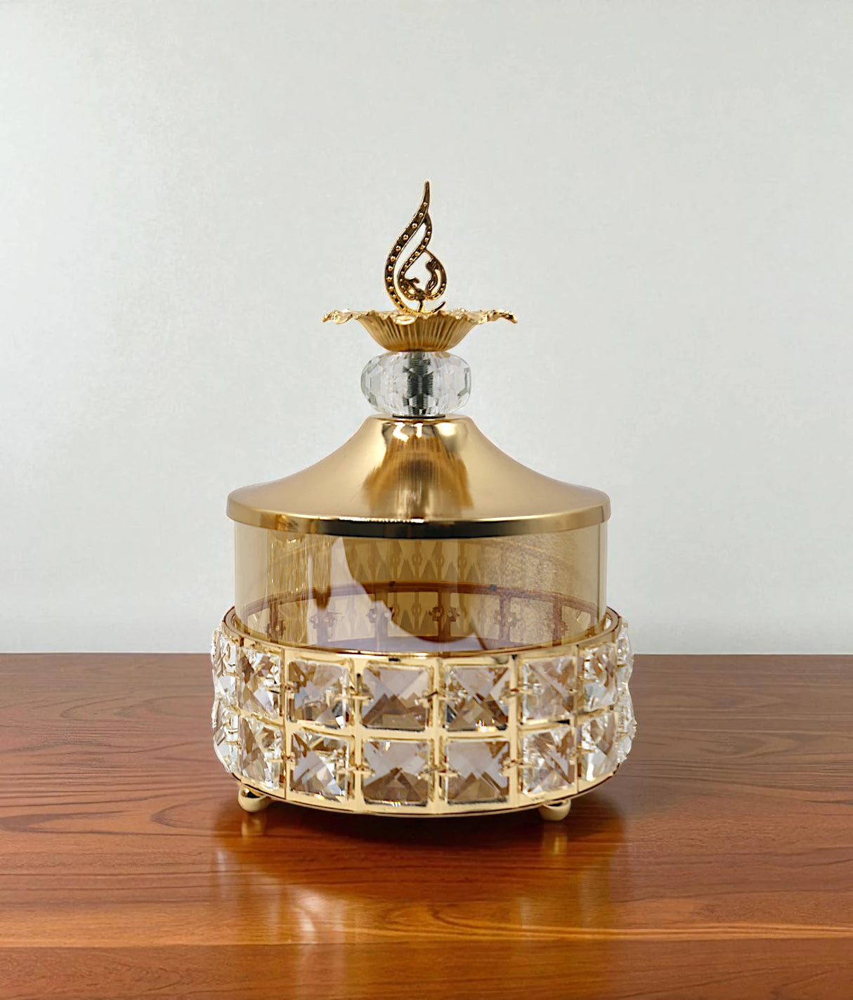 candy jar & lid golden medium china "9.5x6"