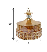 candy jar & lid golden large china "10x8"