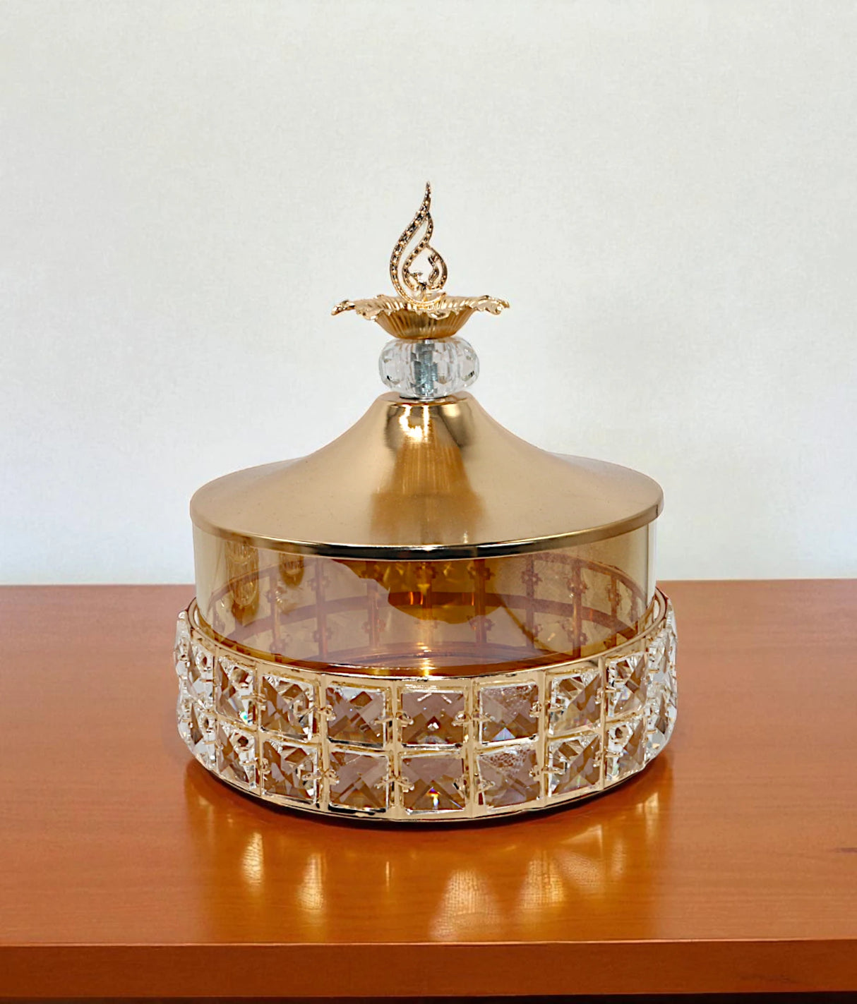candy jar & lid golden large china "10x8"