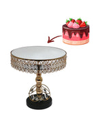 cake stand golden with crystal beads large china "12.5x12"