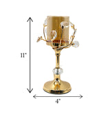 candle stand golden with crystal beads small china "11x4"