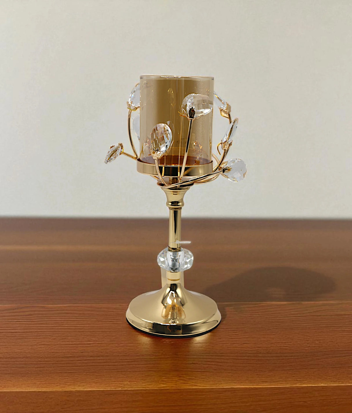 candle stand golden with crystal beads small china "11x4"