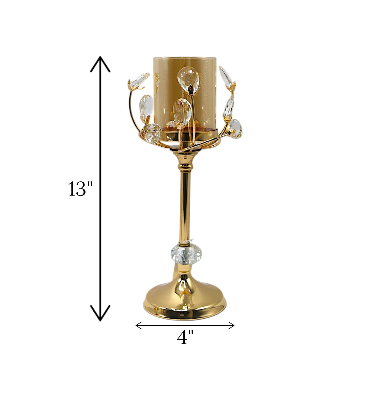 candle stand golden with crystal beads medium china "13x4"