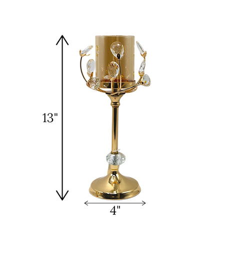 candle stand golden with crystal beads medium china "13x4"