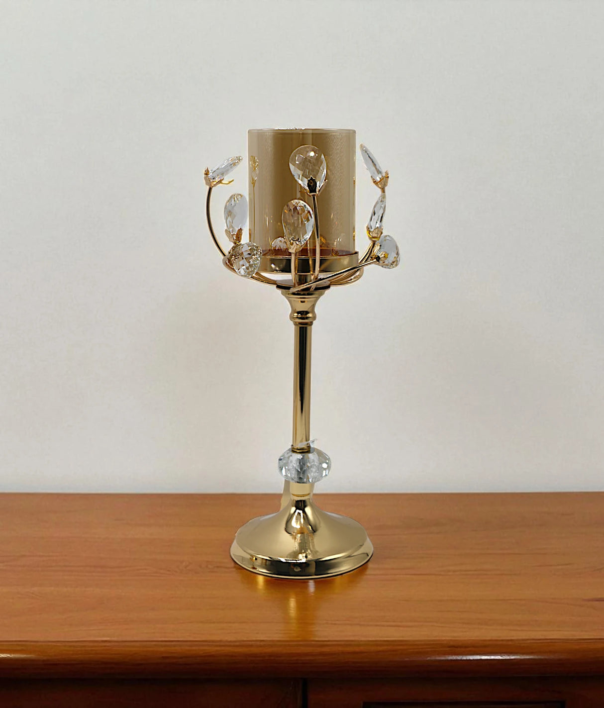 candle stand golden with crystal beads medium china "13x4"