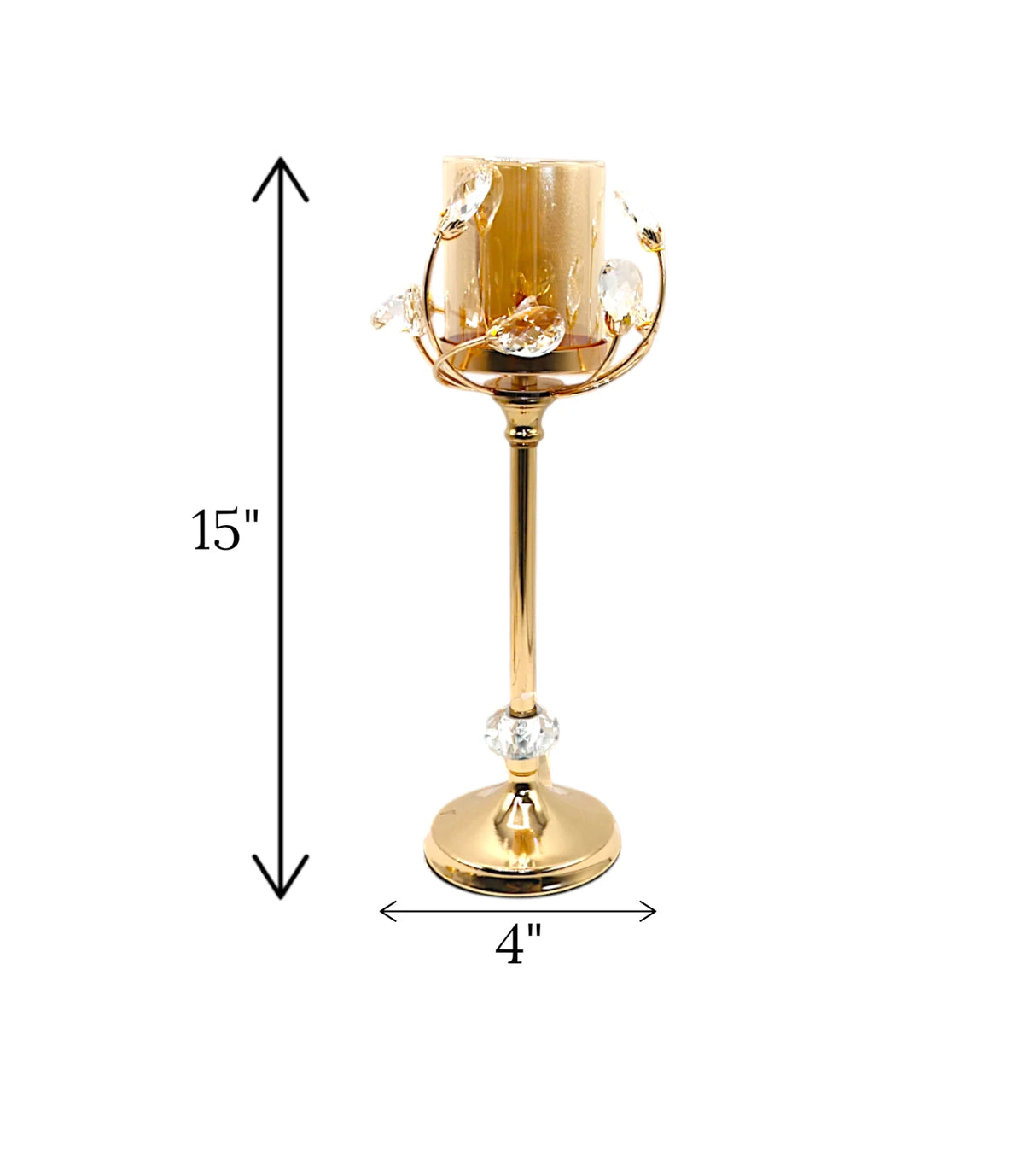 candle stand golden with crystal beads large china "15x4"