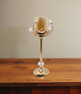 candle stand golden with crystal beads large china "15x4"
