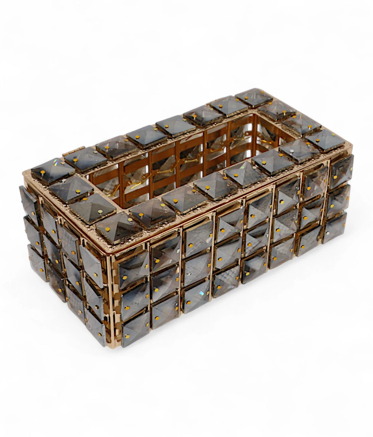 fancy tissue box golden square beads black china