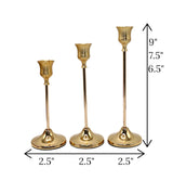 metal candle stand 3pc golden bell shaped china l(9x2.5)m(7.5x2.5)s(6.5x2.5)