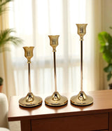 metal candle stand 3pc golden bell shaped china l(9x2.5)m(7.5x2.5)s(6.5x2.5)