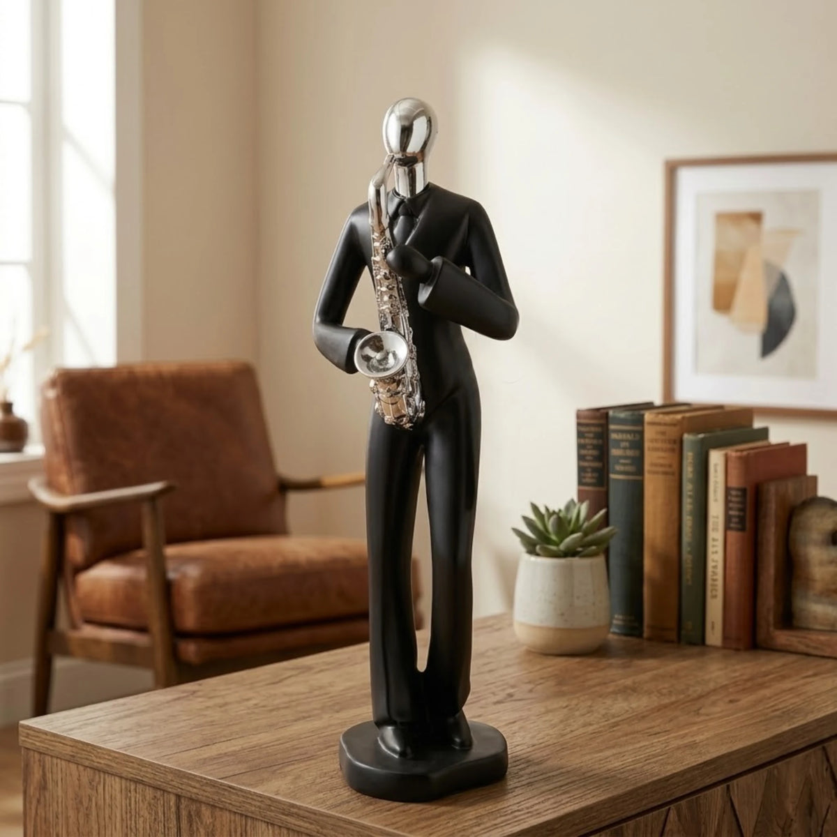 statue winomo musician black 11"x4" china