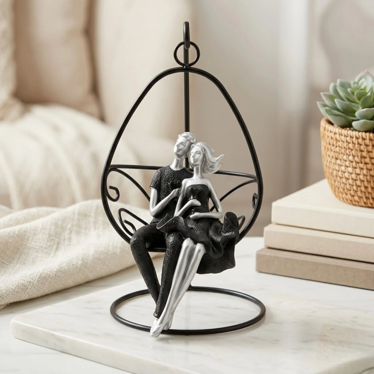 statue couple sitting on swing black 10"x5.5" china