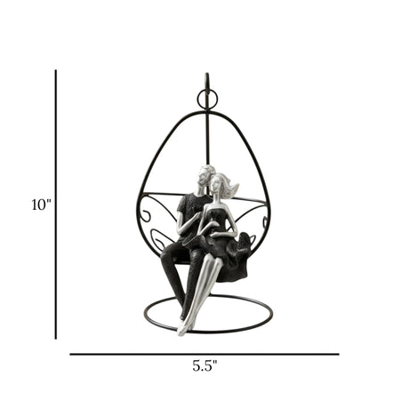 statue couple sitting on swing black 10"x5.5" china