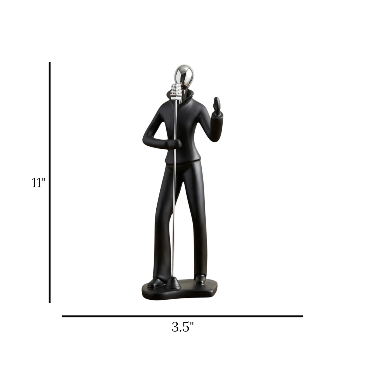 statue singing man black 11"x3.5" china