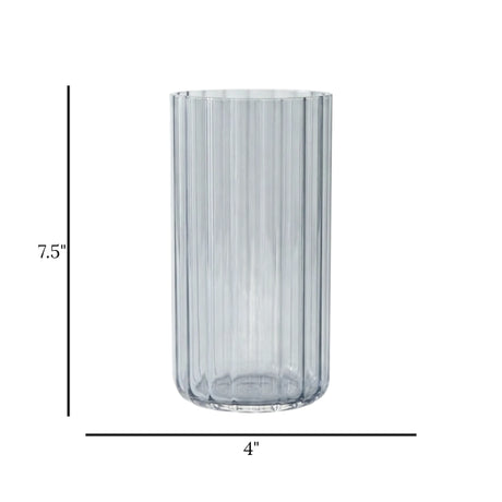 glass tube vase lines black shine small 7.5''x4" china