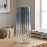 glass tube vase lines black shine large 9.5''x4" china