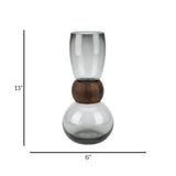 glass vase wooden ring black large 13''x6'' china