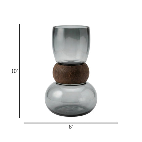 glass vase wooden ring black small 10''x6'' china