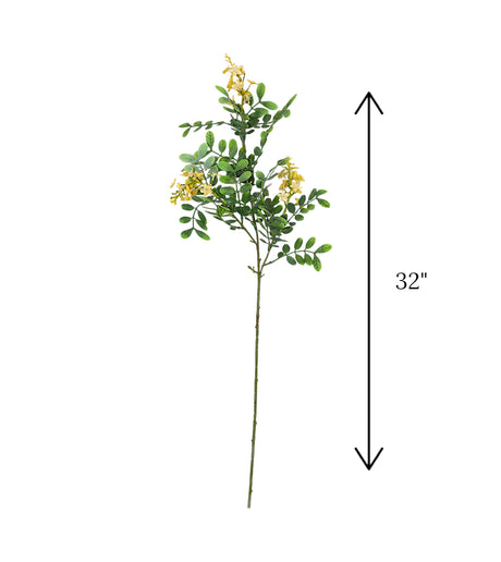 yellow flower branch with green leaves 32" china