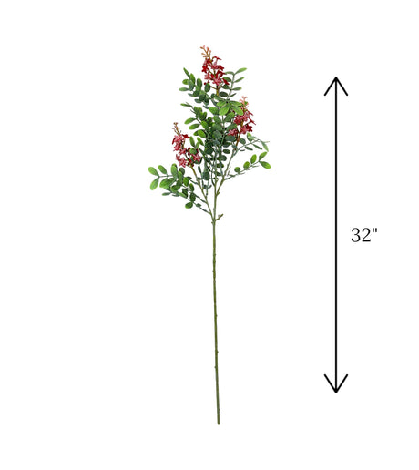 red flower branch with green leaves 32'' china