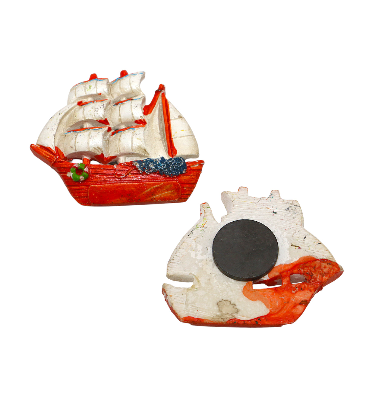 fridge magnet sail boat orange & white china "2x2.5"