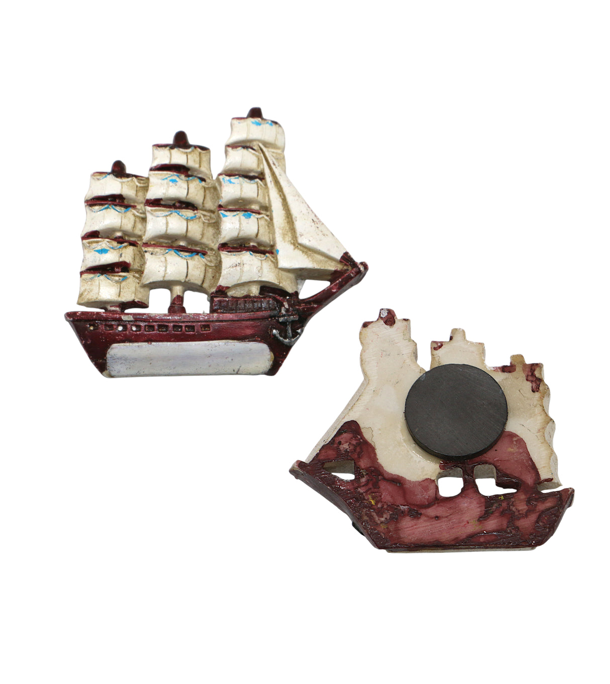 fridge magnet sail boat maroon & white china 2.5"x2.5"