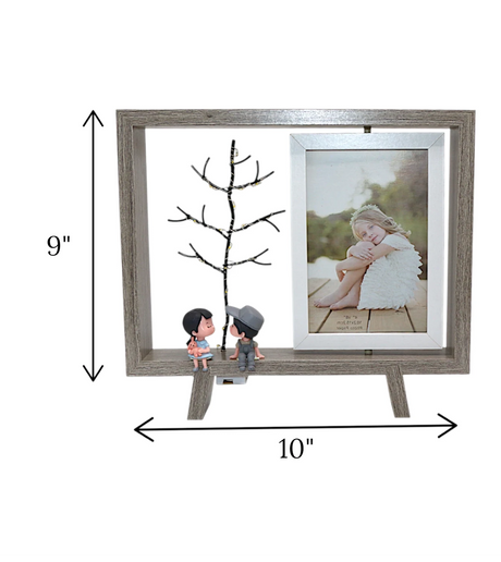 wood photo frame with led tree & 2 childern grey china "9x10"