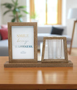 wood photo frame with 2 glass tube brown china "7.5x11.5"