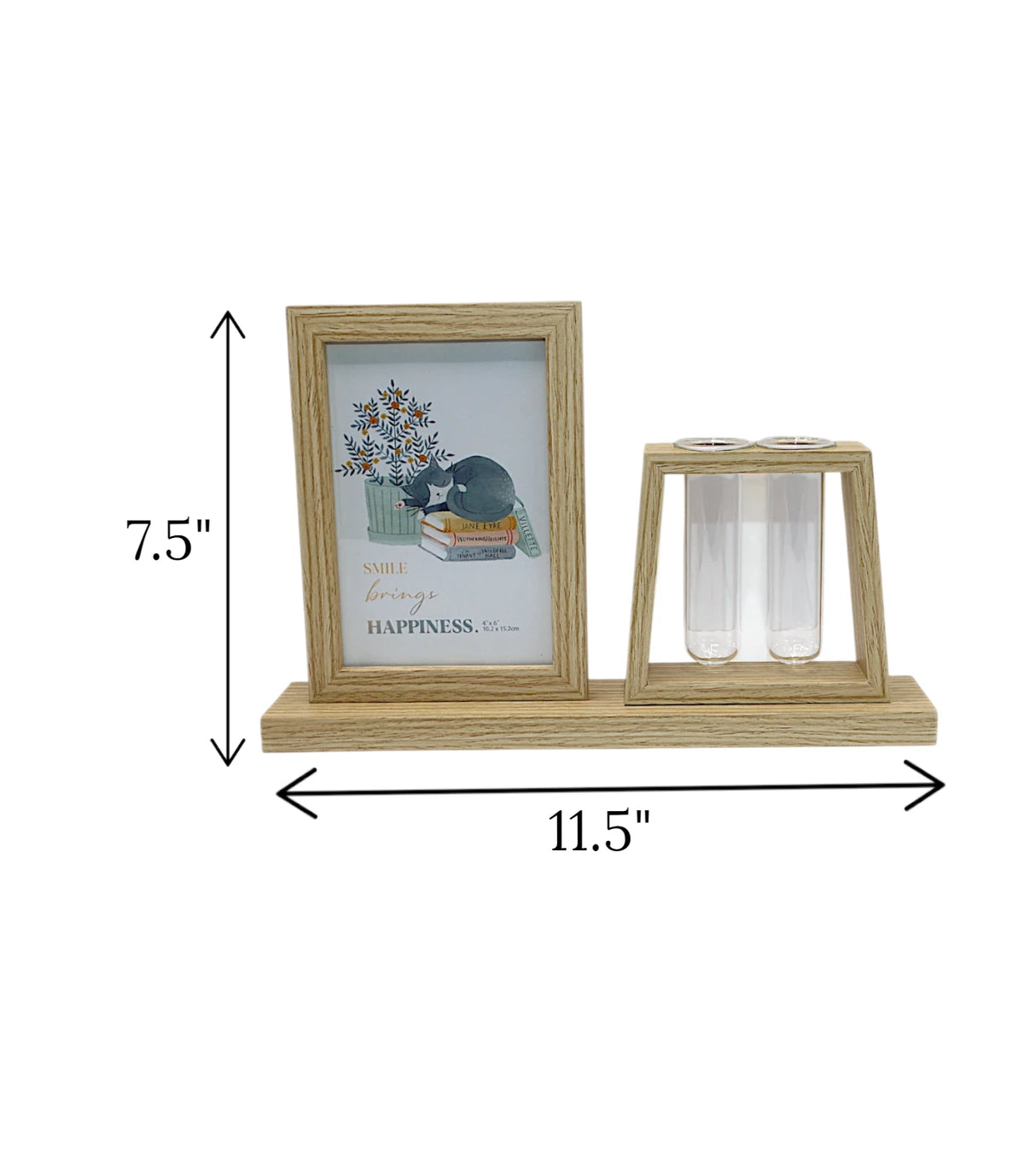 wood photo frame with 2 glass tube beige china "7.5x11.5"