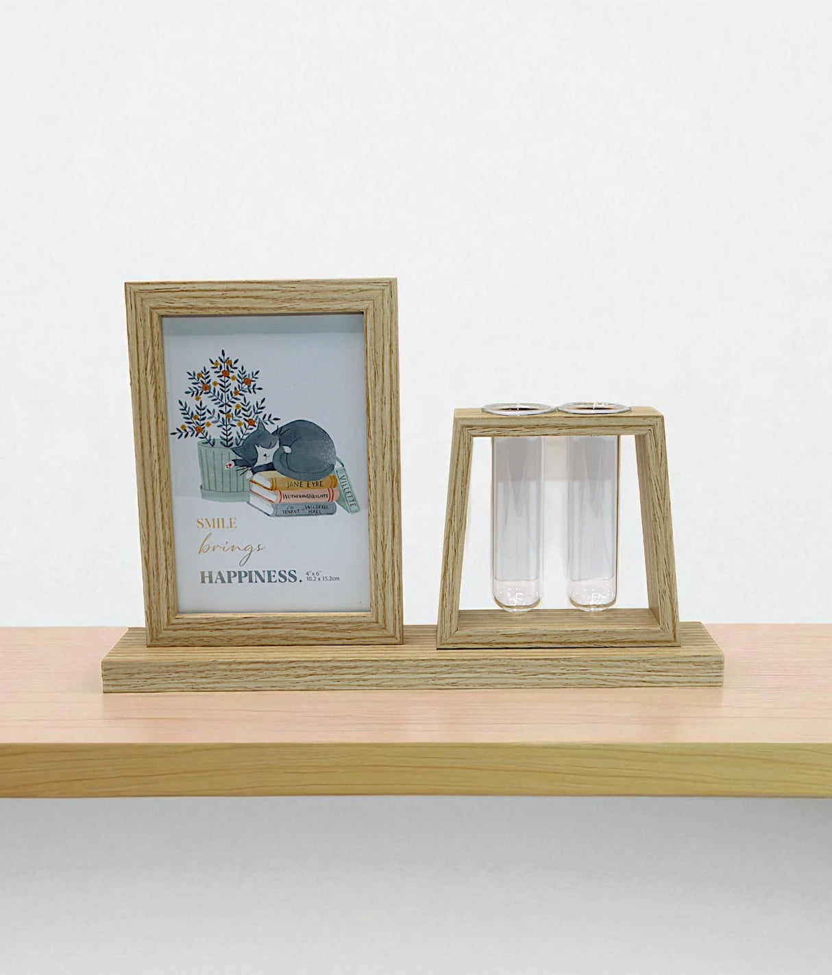 wood photo frame with 2 glass tube beige china "7.5x11.5"