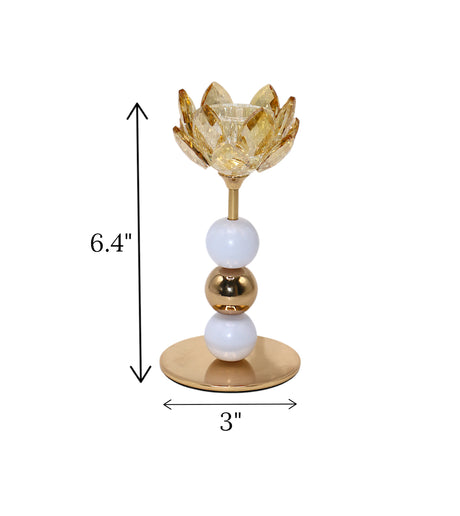 candle stand crystal flower small golden china "6.4x3"