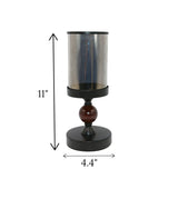 decorative glass candle holder wood ring black china "11x4.4"