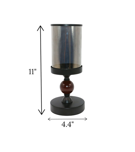 decorative glass candle holder wood ring black china "11x4.4"