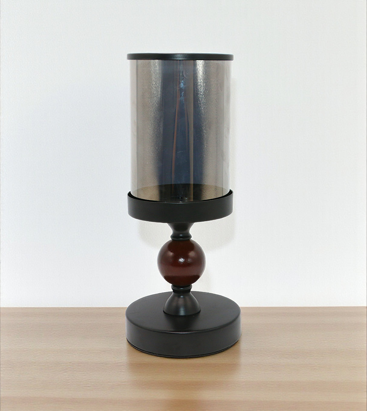 decorative glass candle holder wood ring black china "11x4.4"
