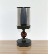 decorative glass candle holder wood ring black china "11x4.4"