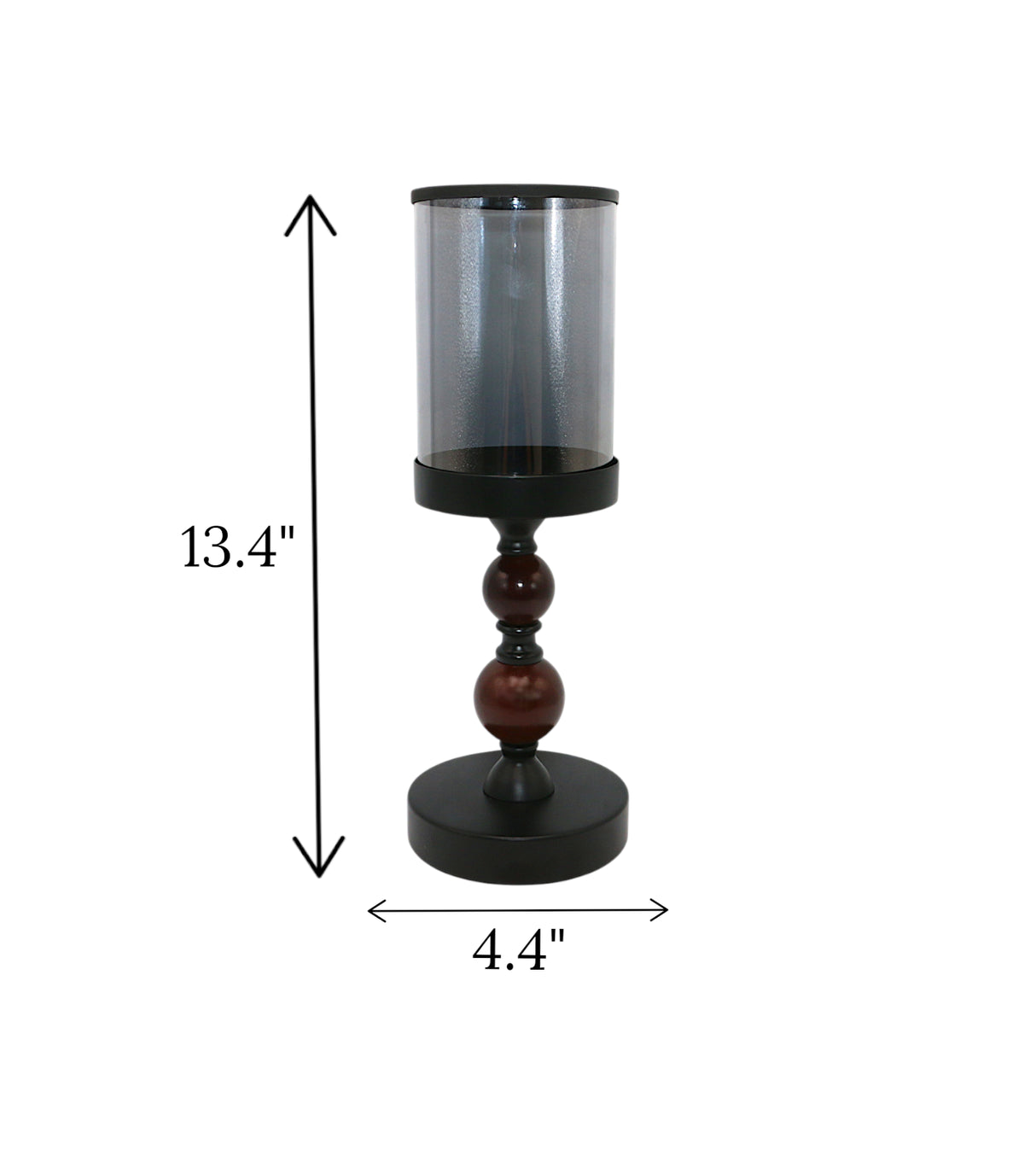 decorative glass candle holder 2 wood ring black china "13.4x4.4"