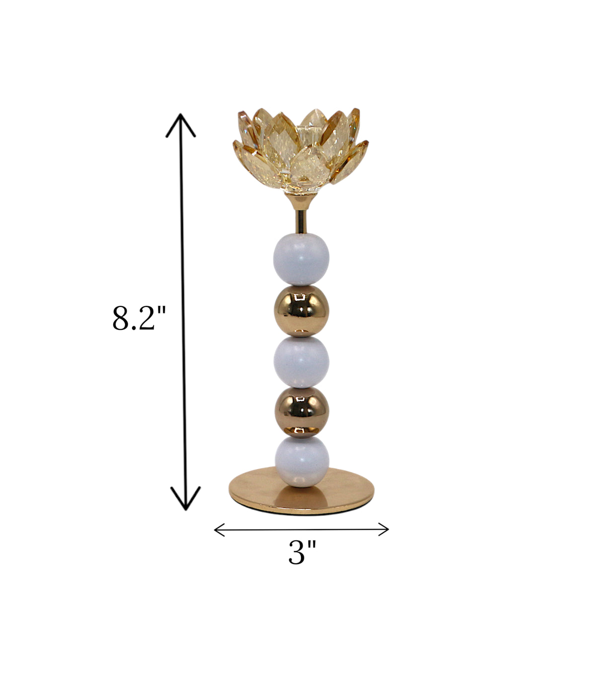 candle stand crystal flower golden medium china "8.2x3"